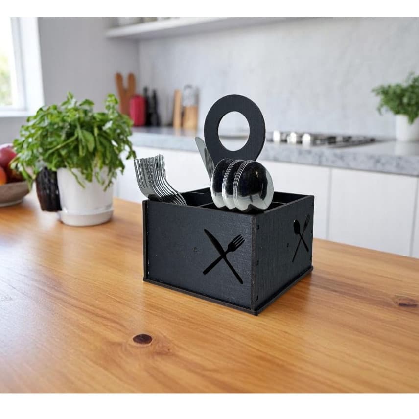 Porta Talher de Mesa Cozinha em Formato Quadrado, Fabricado em MDF.
