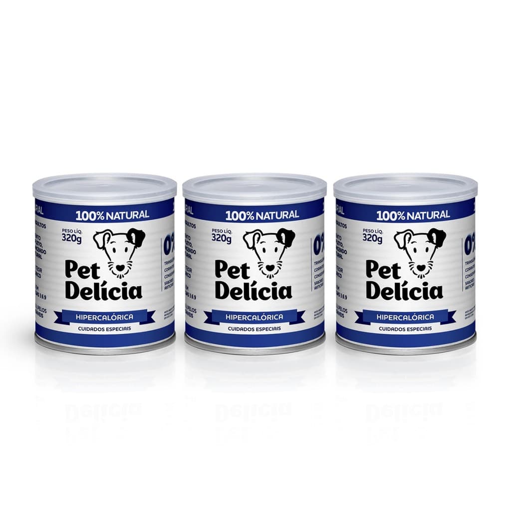 KIT 3 UNIDADES ALIMENTO ÚMIDO PET DELÍCIA HIPERCALÓRICA 320G CÃES