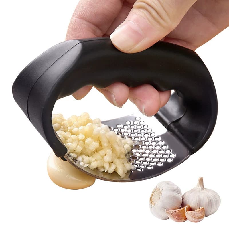 Triturador Amassador 11cm Alho Batata Legumes Aço Inox Manual Prático Multiuso Universal Cabo Preto