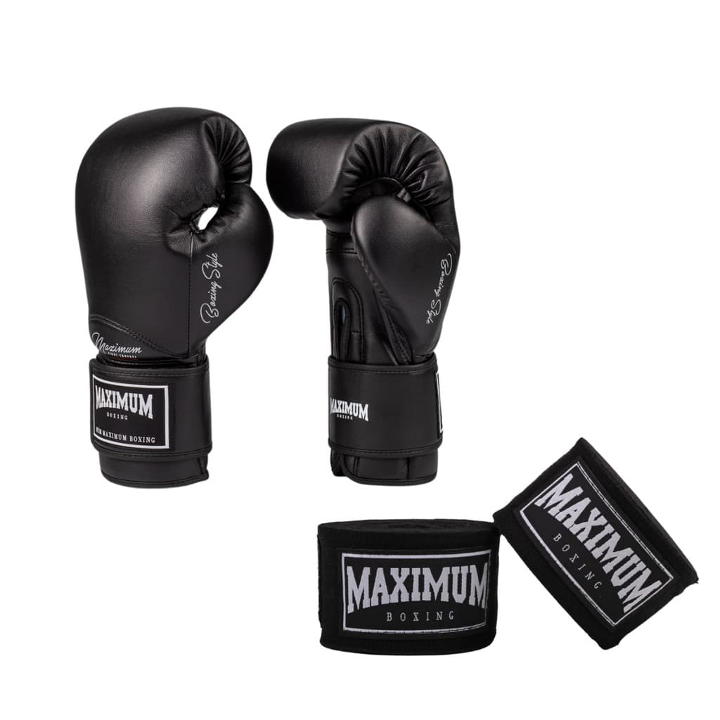 Kit Luva e Bandagem Preta Profissional para Muay Thai e Boxe Kickboxing