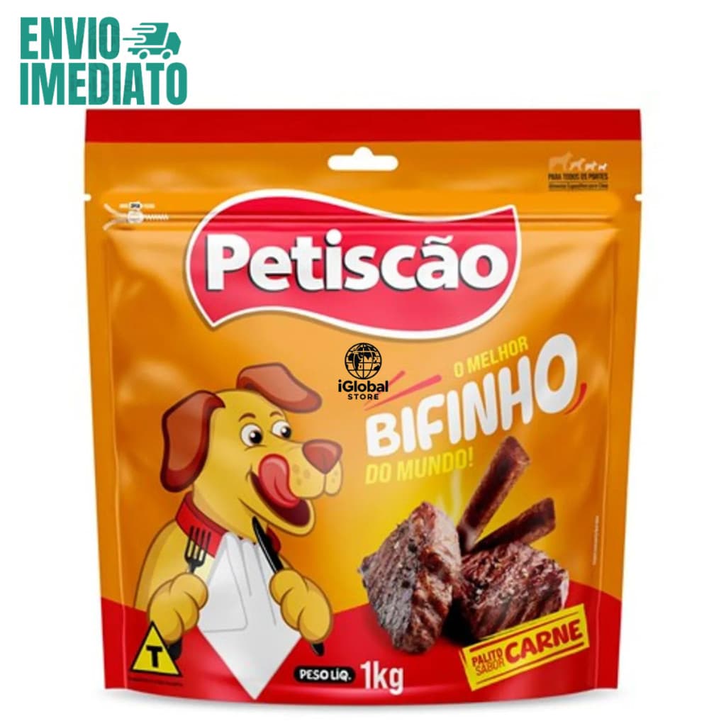 Petiscão Bifinho Carne 1kg - Petisco Mastigável para Cães