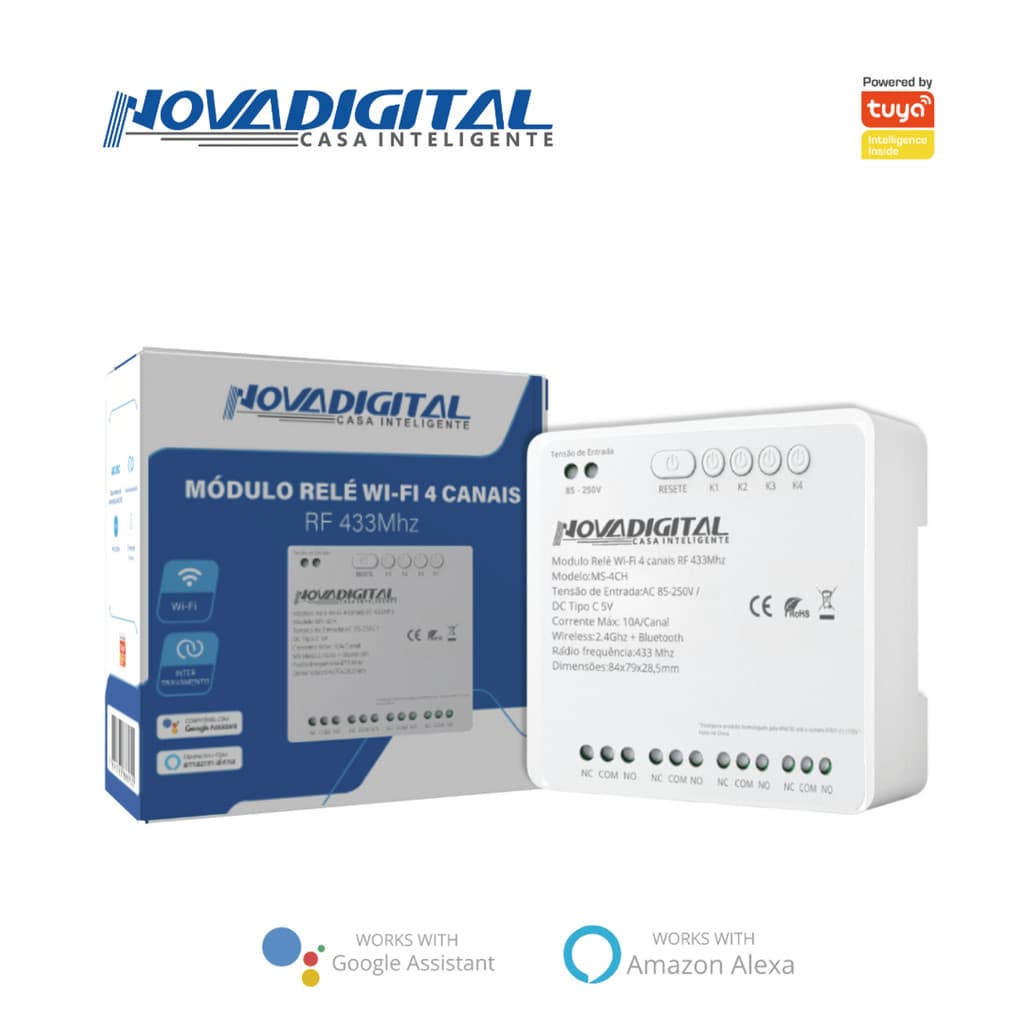 Módulo Relé Wi-fi 4 Canais Rf433mhz Novadigital
