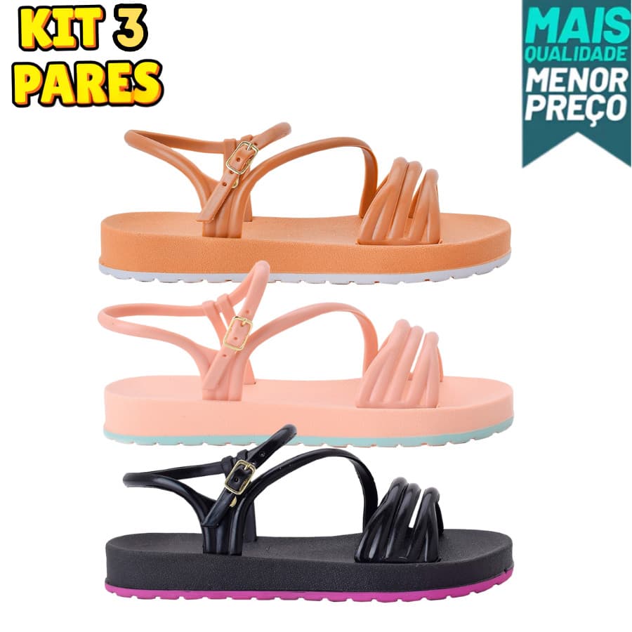 Kit 3 Pares Sandalia Feminina Ortopedica Linda Leve Macia Estilosa Lançamento Mais Vendida 248