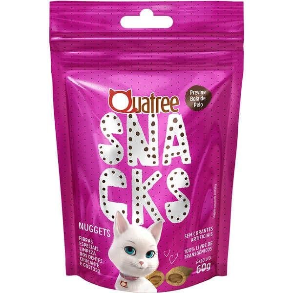 Petiscos Quatree Snacks Nuggets Para Gatos Bola de Pelo 60g