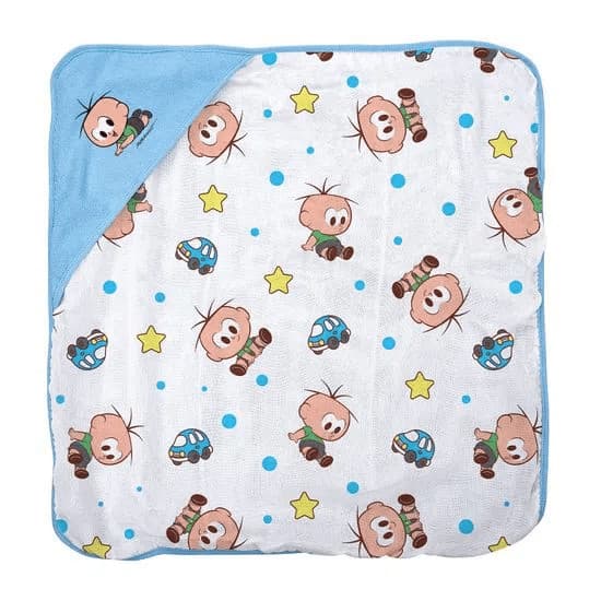 TOALHA DE PLUSH COM CAPUZ TURMA DA MÔNICA BABY AZUL E ROSA