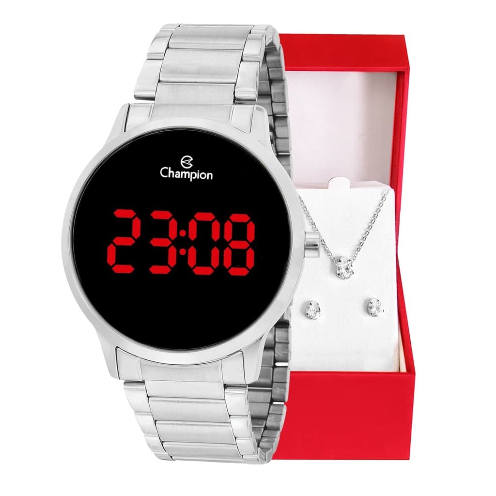 Relógio de Pulso Feminino Champion Digital Led Prata CH40142T Relógio De Pulso Feminino Original