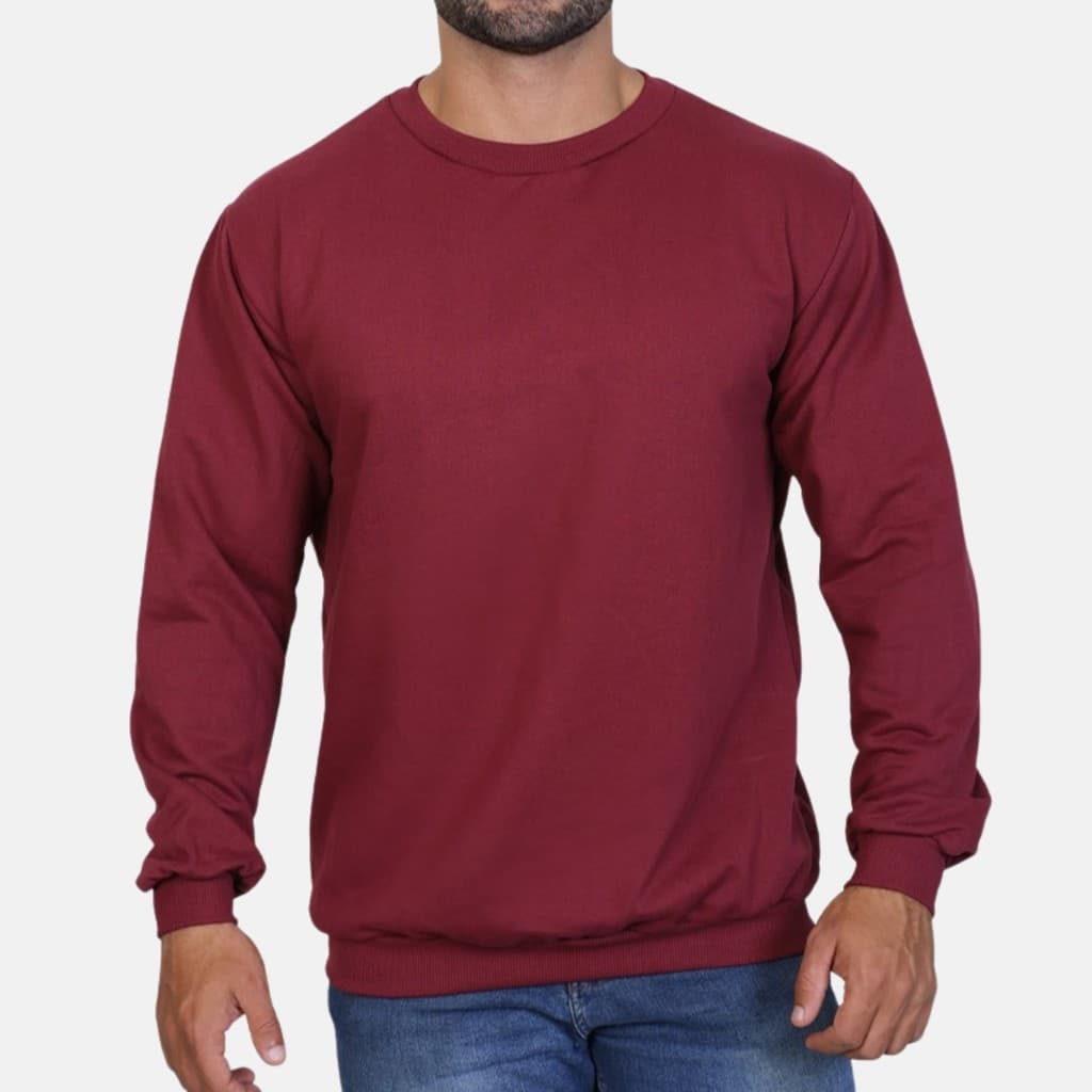Moletom Masculino Estiloso Careca Sem Capuz Gola Redonda Unissex Blusa De Frio com Ribana Básico