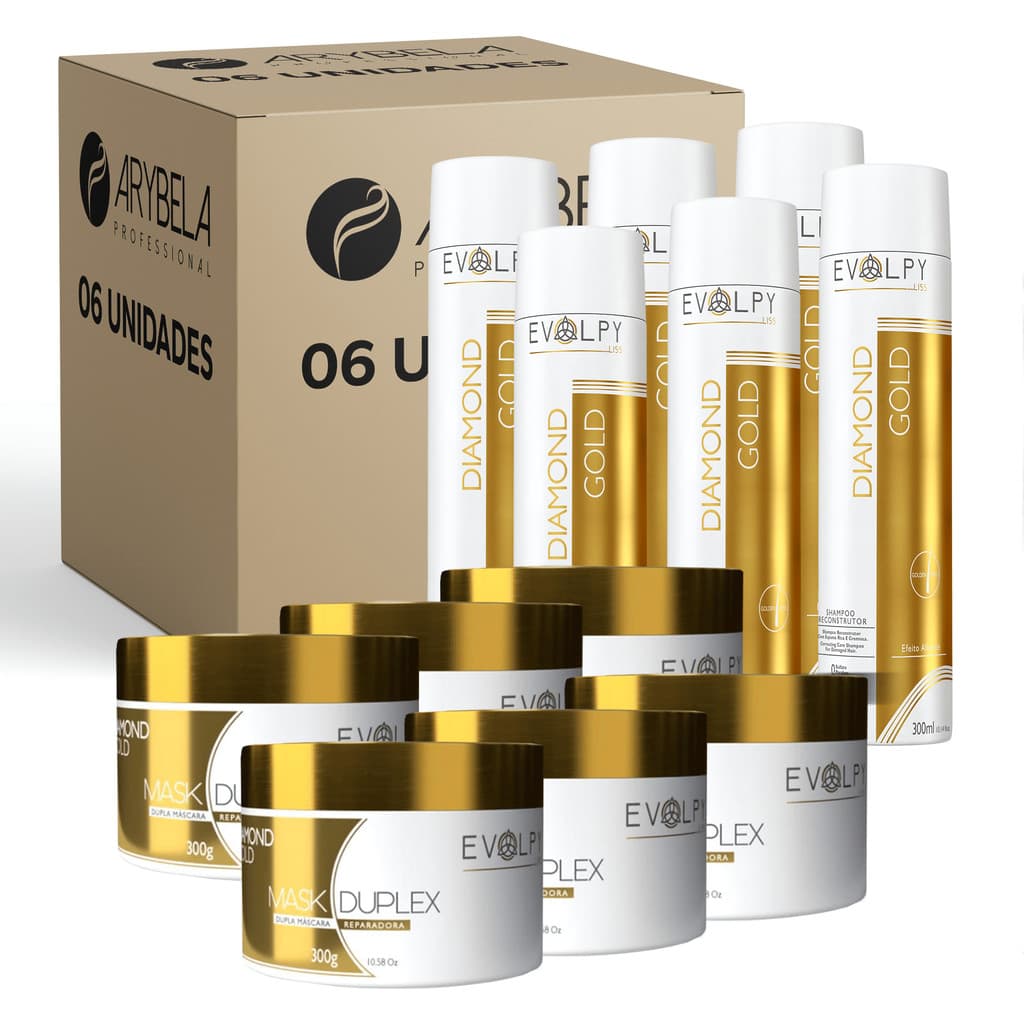 PACK 6 UN - SHAMPOO 300ml + MASCÁRA DIAMOND GOLD 300g - EVOLPY LISS