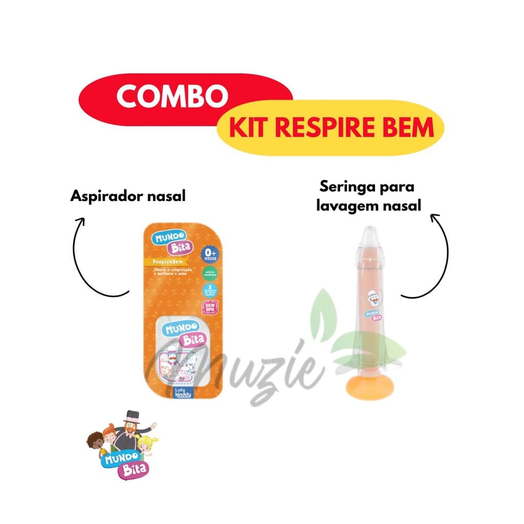 Kit Aspirador Nasal Respire Bem Lolly 2 Formatos de Bico 0+ meses + Seringa para Lavagem Nasal