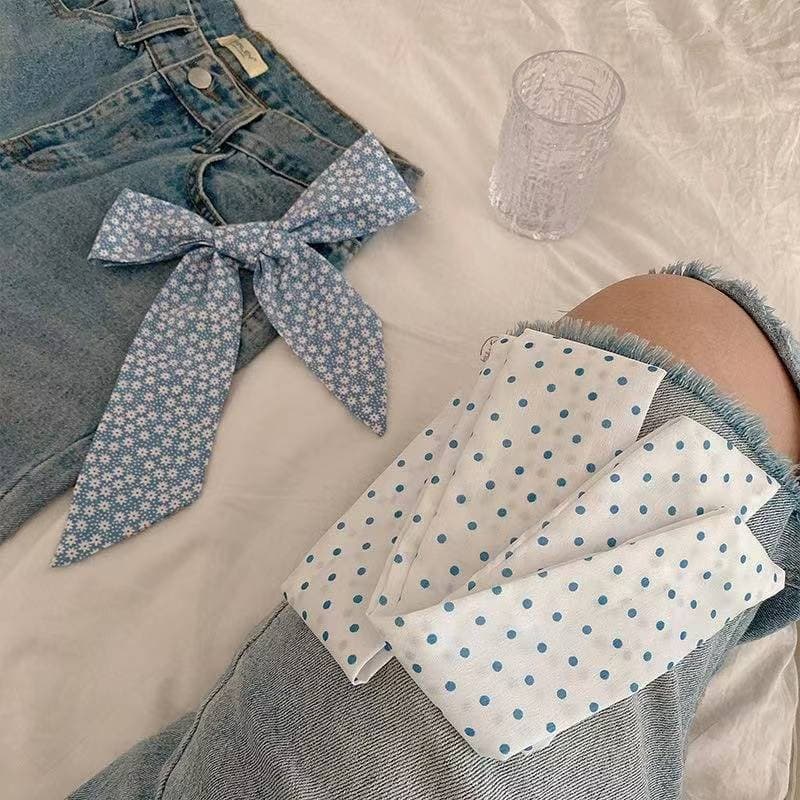 Novo lenço de seda azul para o início da primavera, laço de cabelo simples em estilo coreano, acessório para bolsa, fita