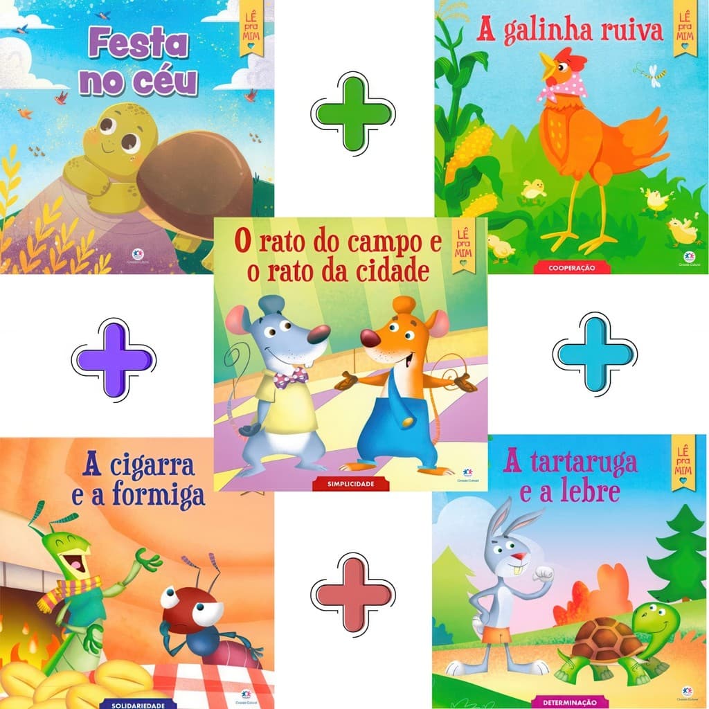 Kit Fábulas: Cigarra e a Formiga + Festa no Céu + Rato do Campo e Rato da Cidade + Galinha Ruiva + Tartaruga e a Lebre