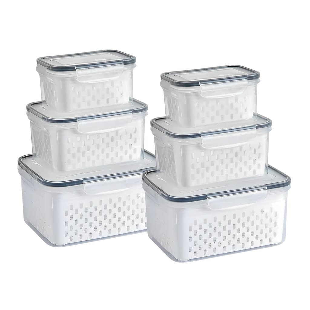 Kit 6 Organizadores de Geladeira Potes Herméticos Cozinha Alimentos Com Cesto Removível Lavar Frutas
