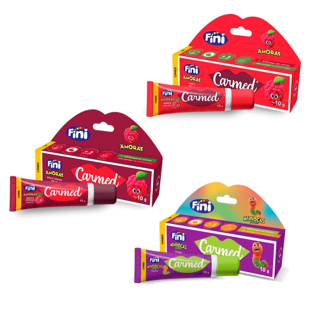 Carmed Fini Amora Claro Escuro Minhoca Hidratante Labial Cimed Efeito Gloss 10g Lábios Macios