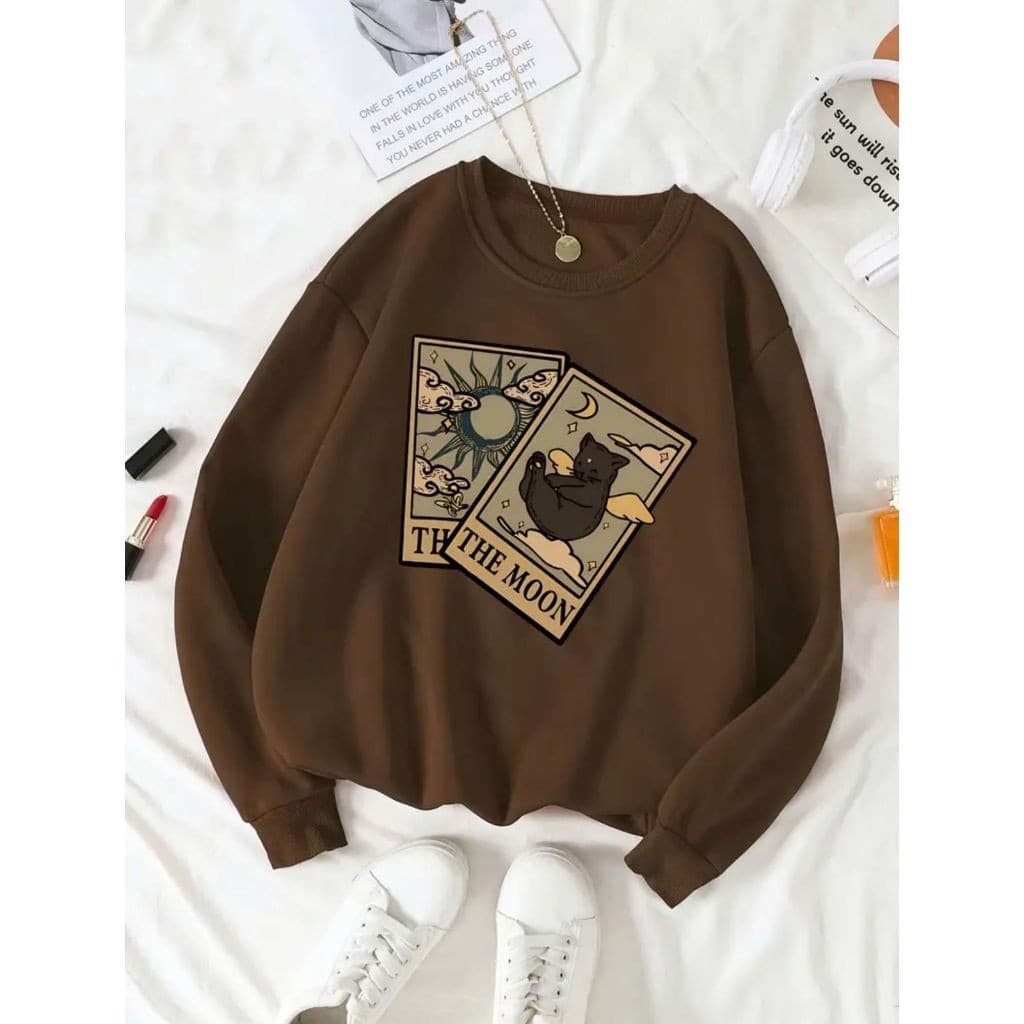 Moletom Careca Cartas De Tarô (FRENTE) Gola Redonda Casaco Feminino Masculino Flanelado Unissex  Algodão Blusa Promoção
