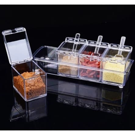 Porta Condimento Organizador De Tempero Acrílico Para Cozinha Temperos 4 potes