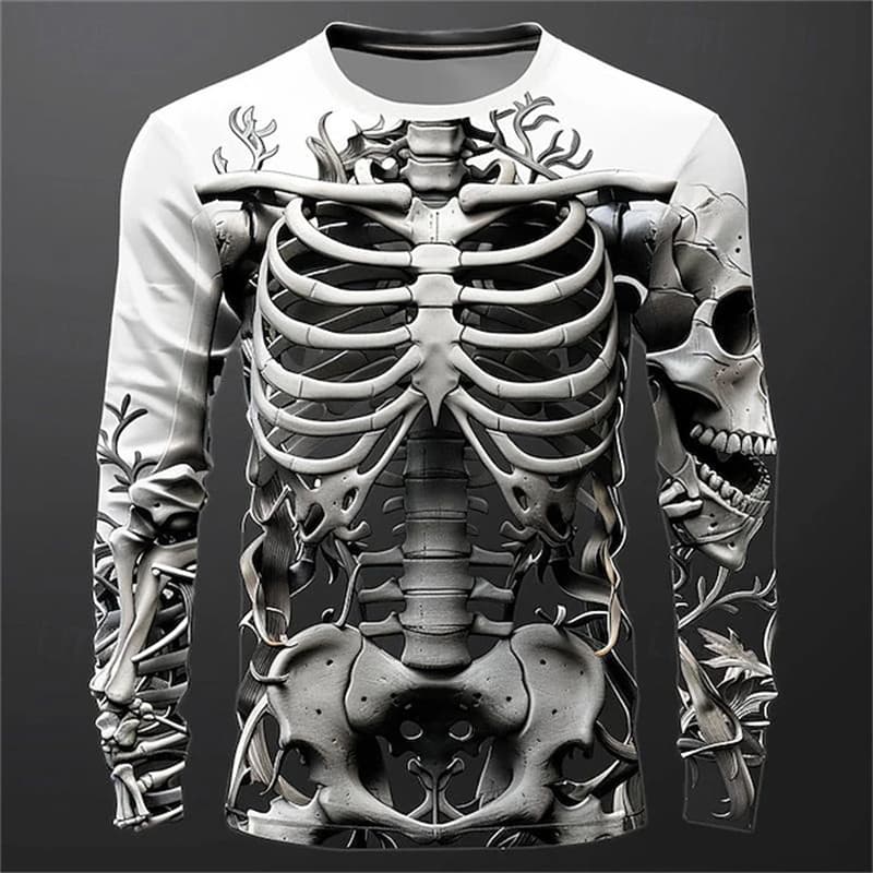 Camisa De Manga Comprida Impressa Em 3D Vintage Masculina Harajuku casual wear Padrão De Caveira Vatage Y2k