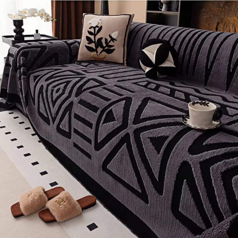 Capa De Sofá Antiderrapante Chenille Curta Pelúcia Manta Para Sofa Para 2-3 Lugares Geométrica Moderna Sofa Cover