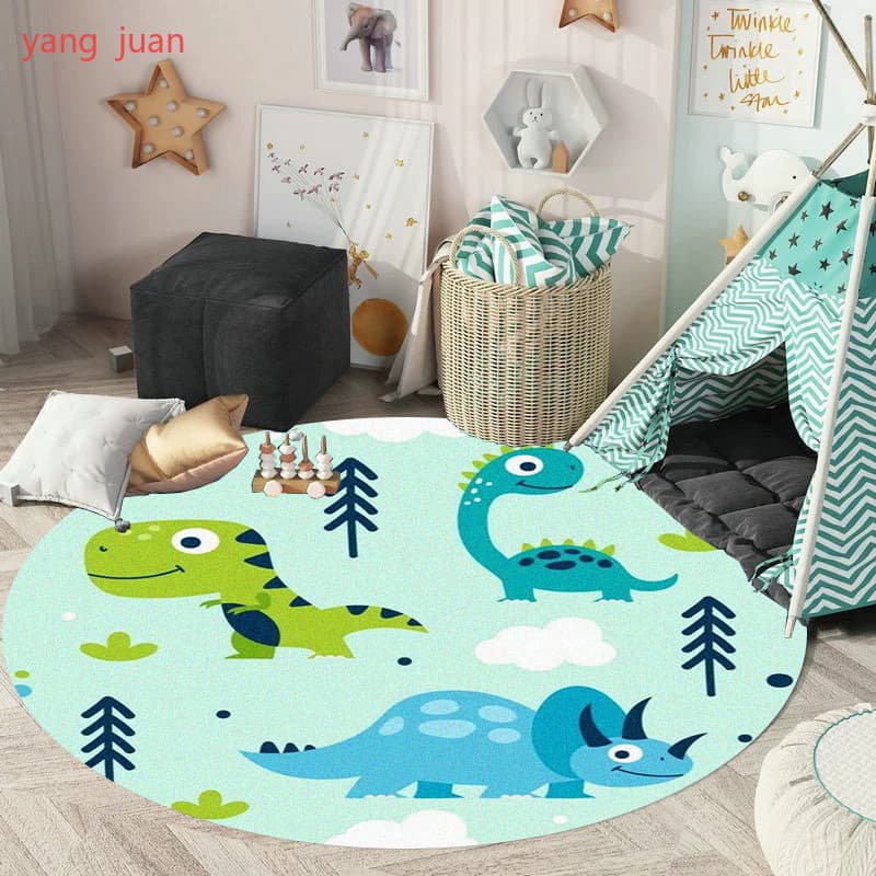 Dinossauro Dos Desenhos Animados Bonito Redondo Quarto Das Crianças Tapete Cadeira Do Computador Pendurado Cesta Tenda f
