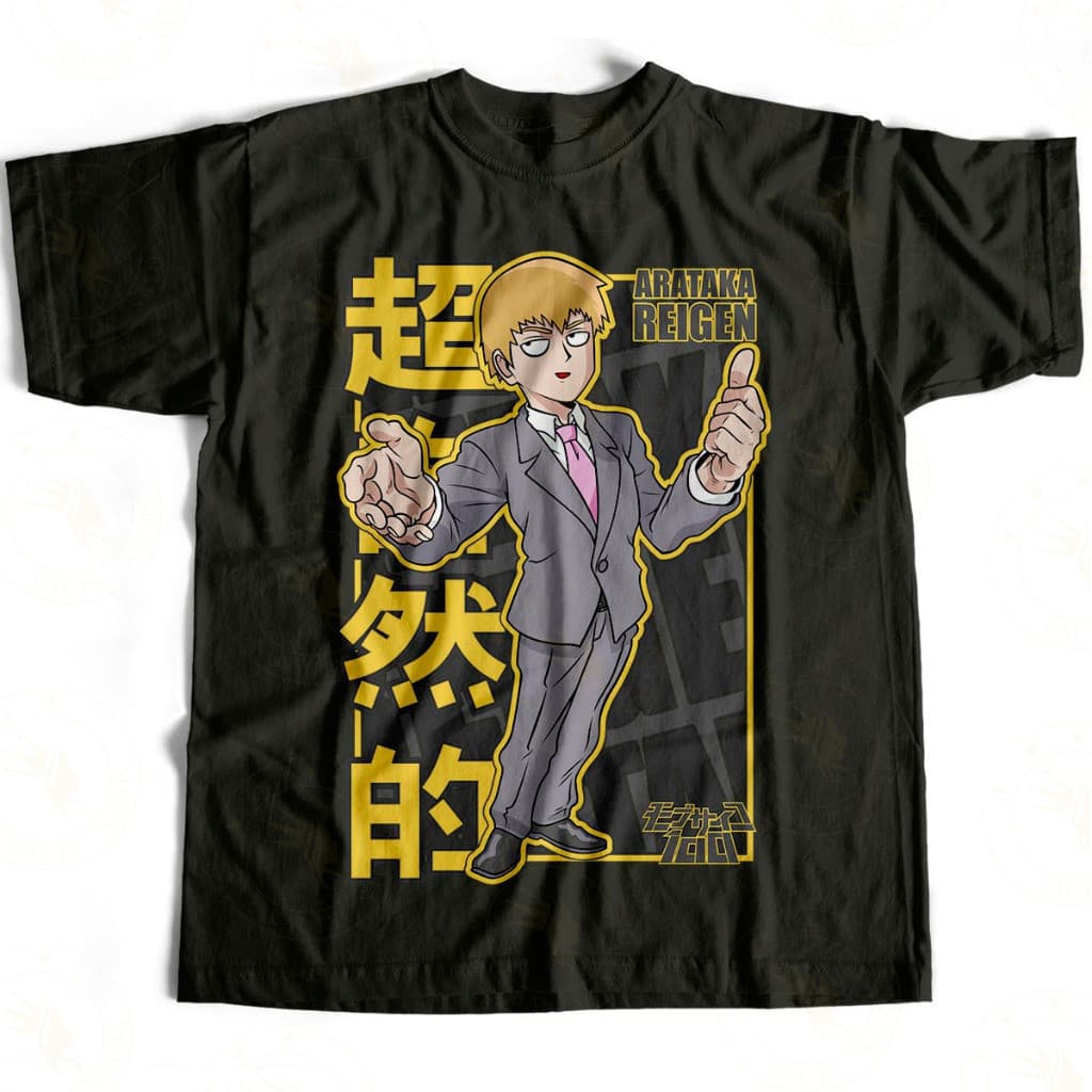Camiseta Arataka Reigen Mob Psycho 100 100% Algodão Casual Básica para Fãs de Anime