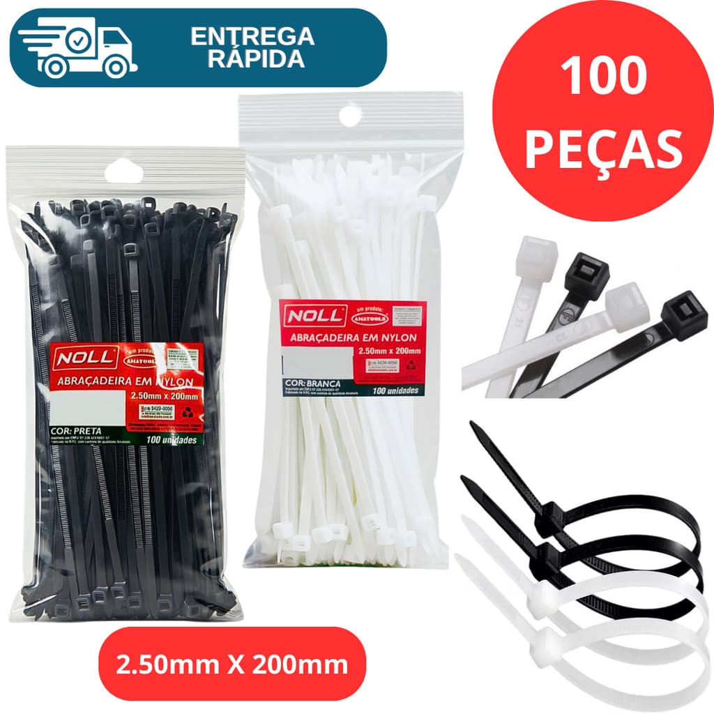Kit 100 Abraçadeira Nylon Enforca Gato 2,5mm X 200mm Fina Cinta Plástica Pequeno Hellerman