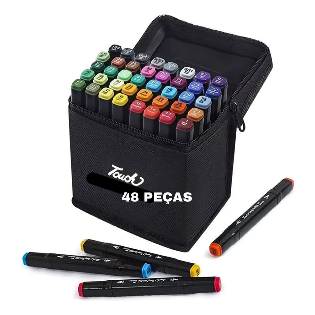 Kit 48 Peças Canetas Marcador Permanente Ponta Dupla Cores Preto
