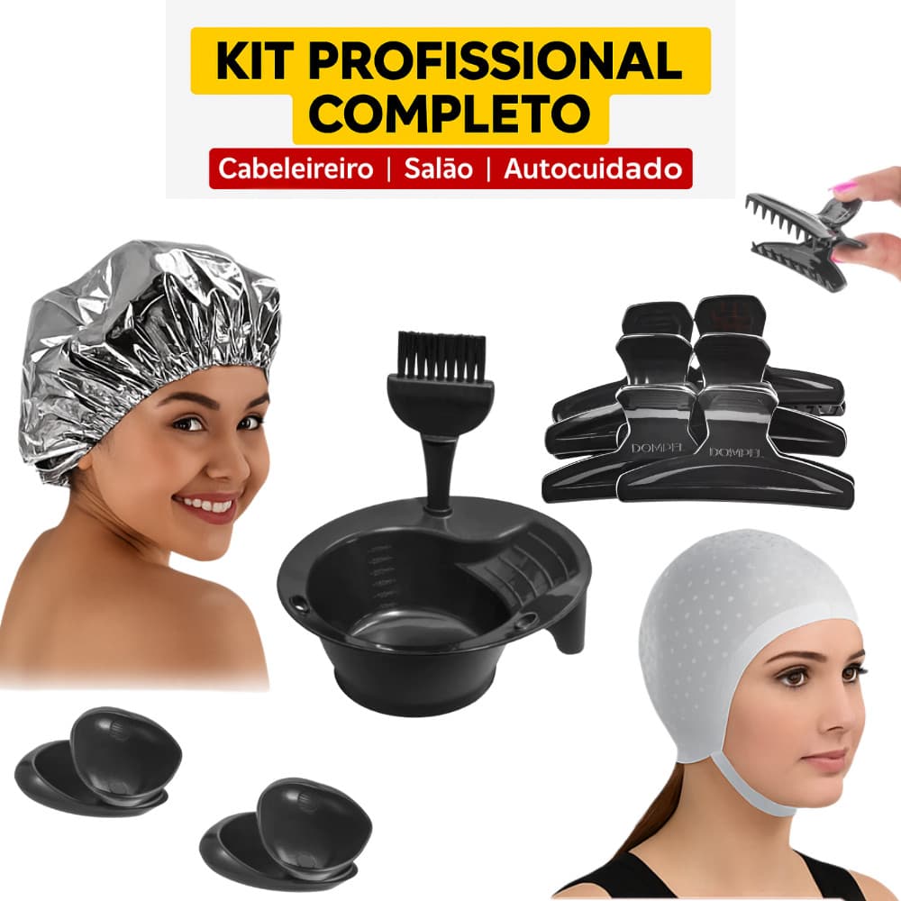 Kit Cabeleireiro Touca Silicone, Touca Térmica, Tigela, Pincel, Piranhas e Protetores
