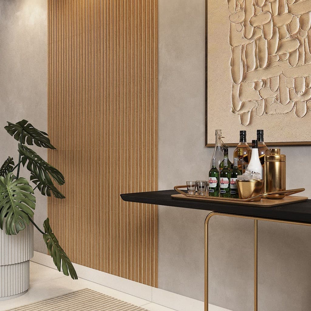 Kit 20 Até 100 Placas Ripadas Revestimentos Decorativo Painel MDF 45x10 Sala Escritório Penteadeira