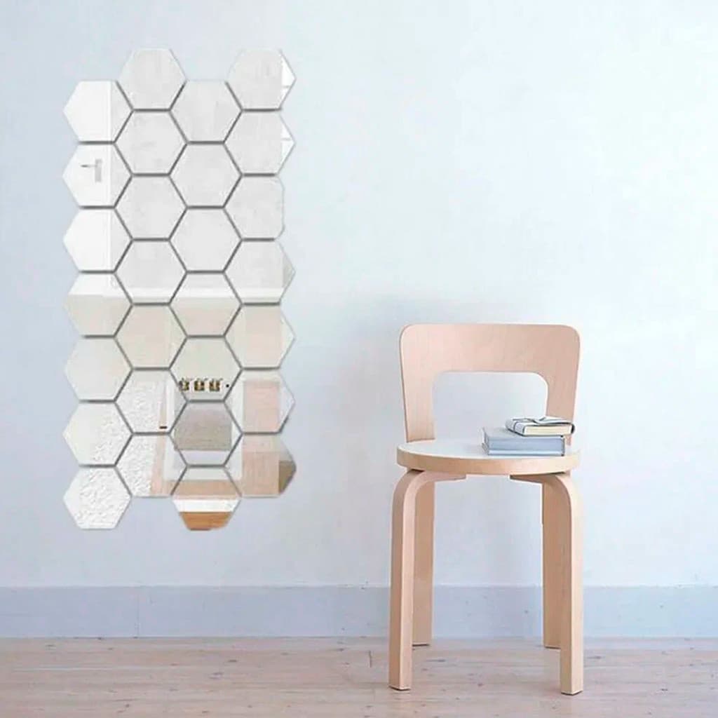 Kit 12 Espelho Adesivo Decorativo Hexágono 12x10cm Decoração Sala Quarto