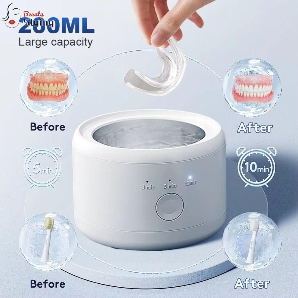Limpeza De Aparelhos STYLING | Limpador Retentor De Três Modos De Grande Capacidade Mini Dentadura Ultrassônica Limpa