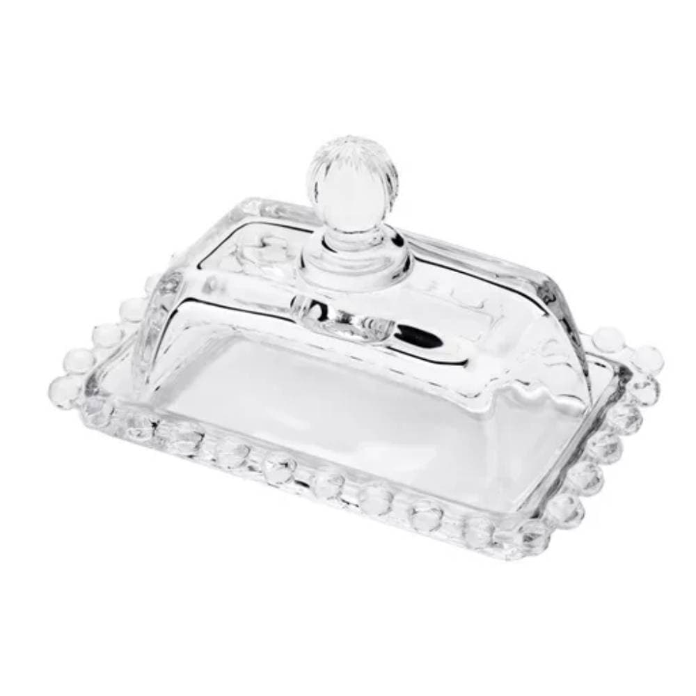 Manteigueira de Cristal com Tampa Bolinha Pearl Wolff 10x7cm