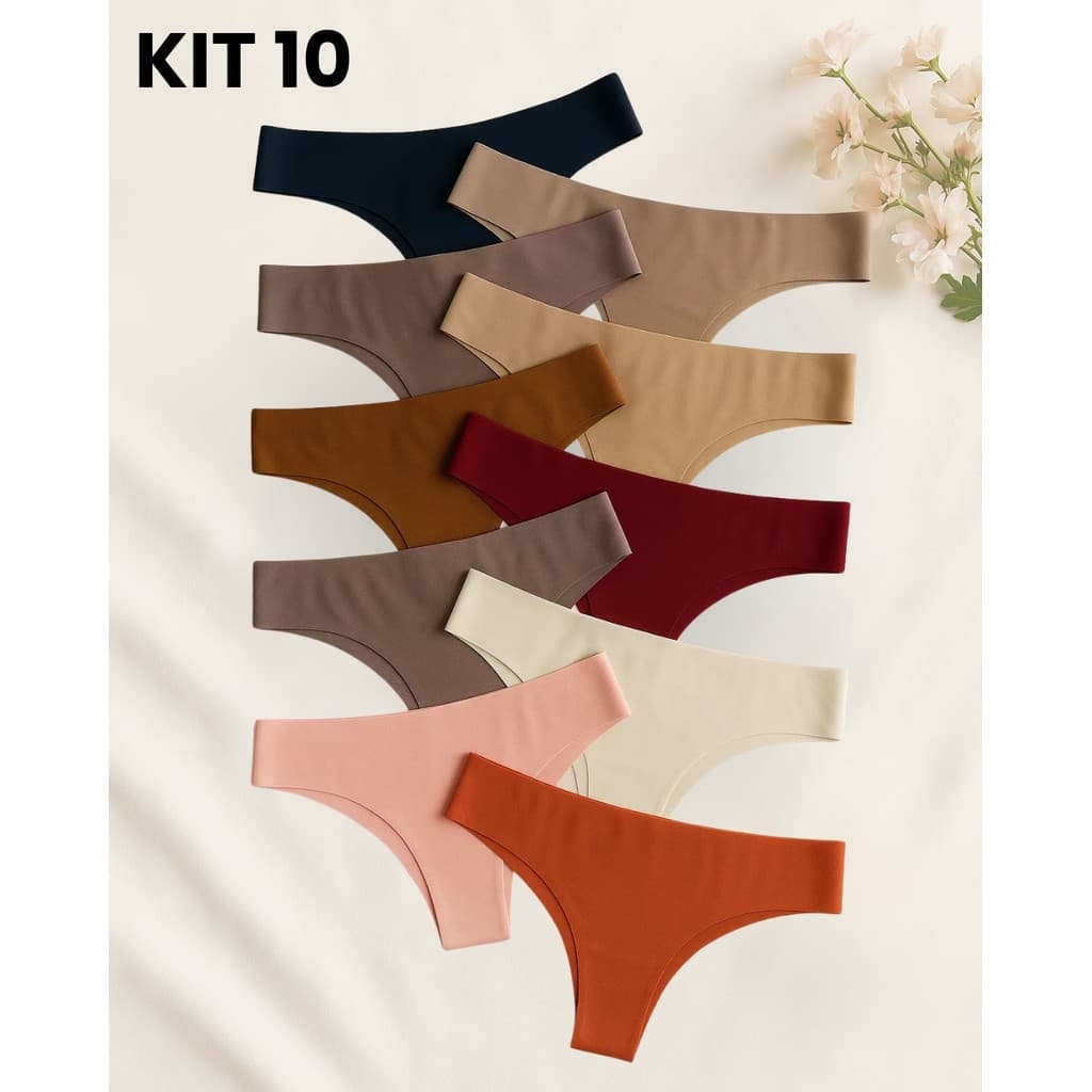 KIT 10 Calcinha Tanga Conforto Básica Feminina Corte a Laser Leve
