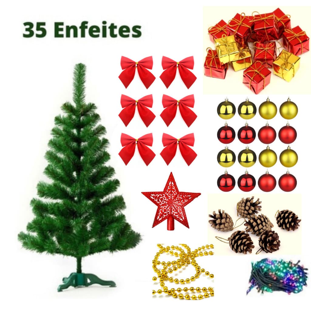 Árvore Natal Decorada Pequena 60cm Com Pisca e Bolinhas