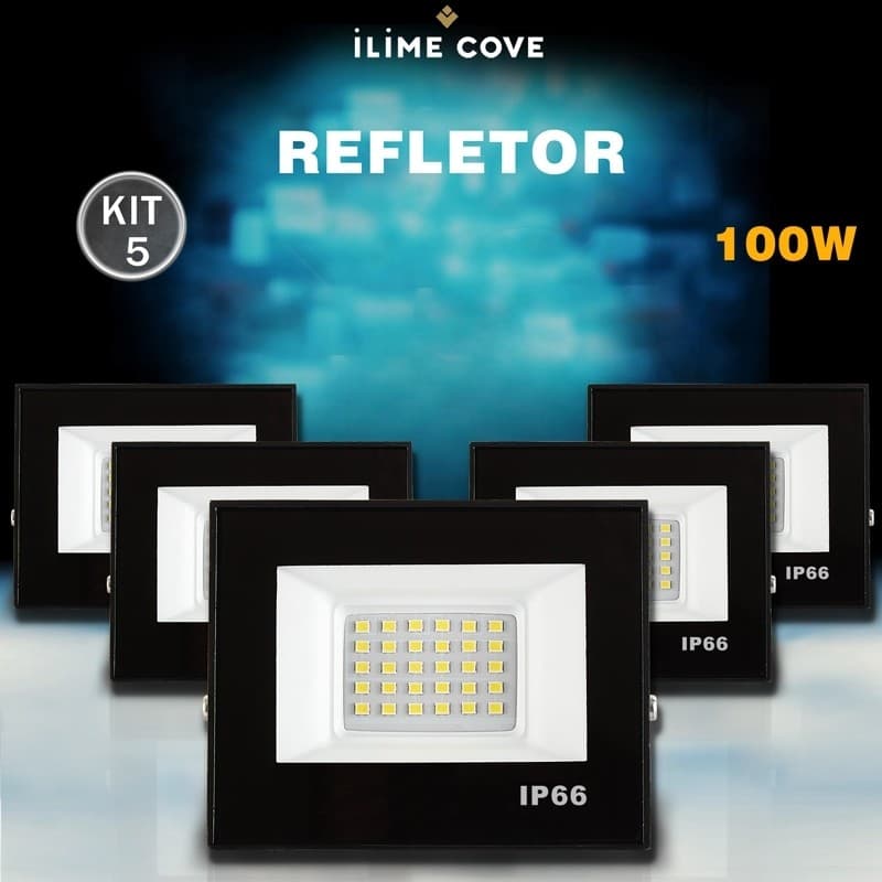 Kit 5 Refletor LED 100W Holofote Bivolt Econômico e Durável IP66 à Prova d'Água Super Brilhante