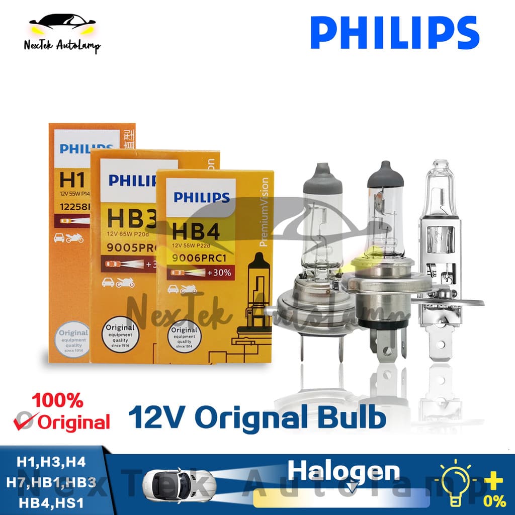 Philips Vision H1 H3 H4 H7 HB1 HB3 HB4 HS1 12V 3200K +30% Car Standard Halogen Headlamp High Low Beam Lamp (1 lâmpada)