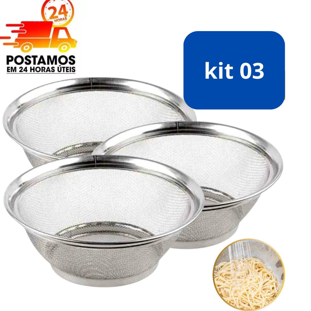 Kit 1 ou 3 Cestas 22CM em Inox Escorredor Multiuso - Qualidade e Versatilidade na Sua Cozinha!
