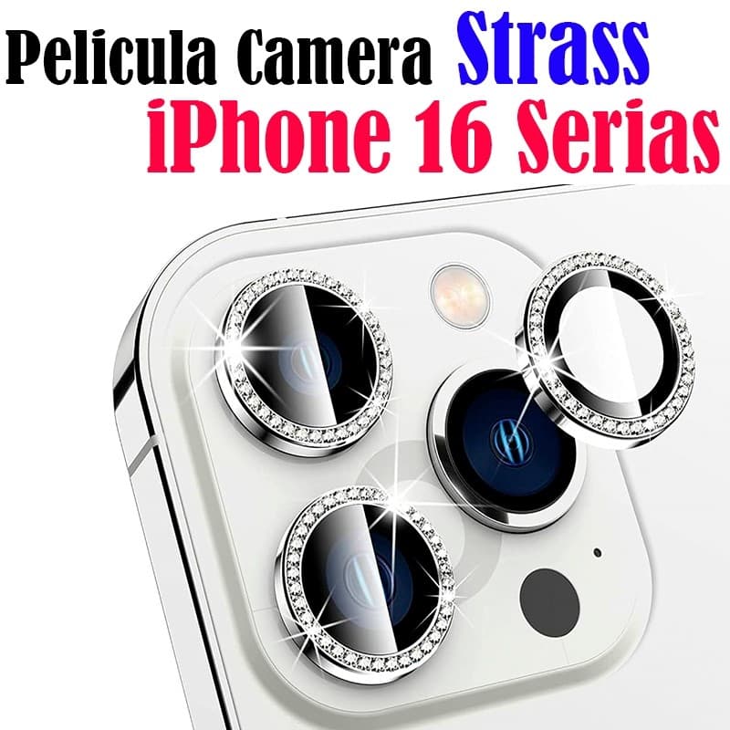 Kit Película Câmera Strass iPhone 16/16 PLUS/16 Pro/16 Pro Max Protetor da Lente com Diamante Brilhente