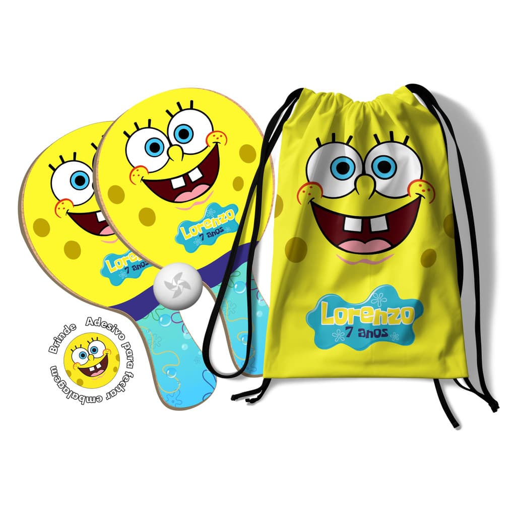 7/10/15/20/25 Kit Mochilinha e Raquetes Ping Pong - Bob Esponja