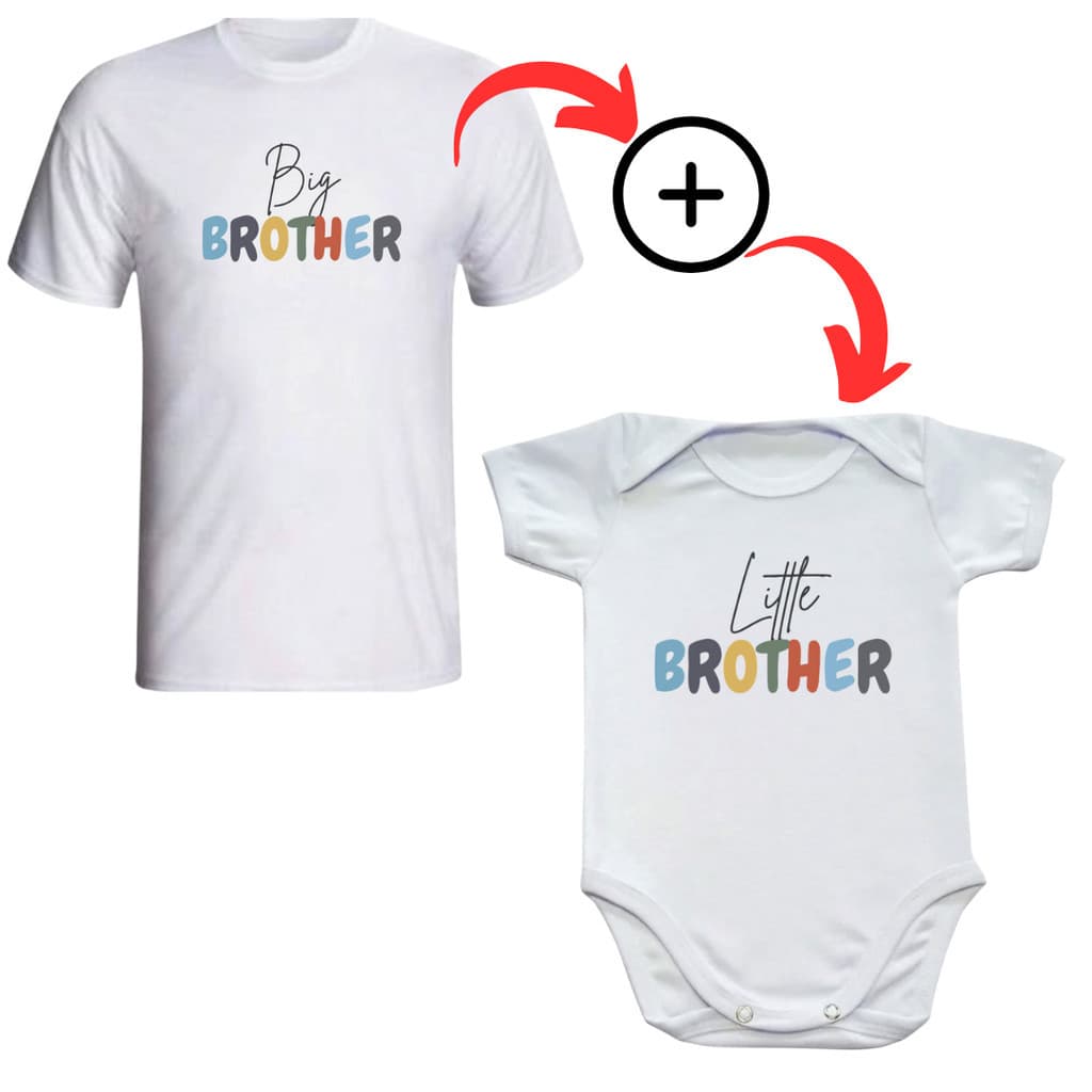 Kit Camiseta Infantil Big Brother + Body de Bebê com Frase: Little Brother