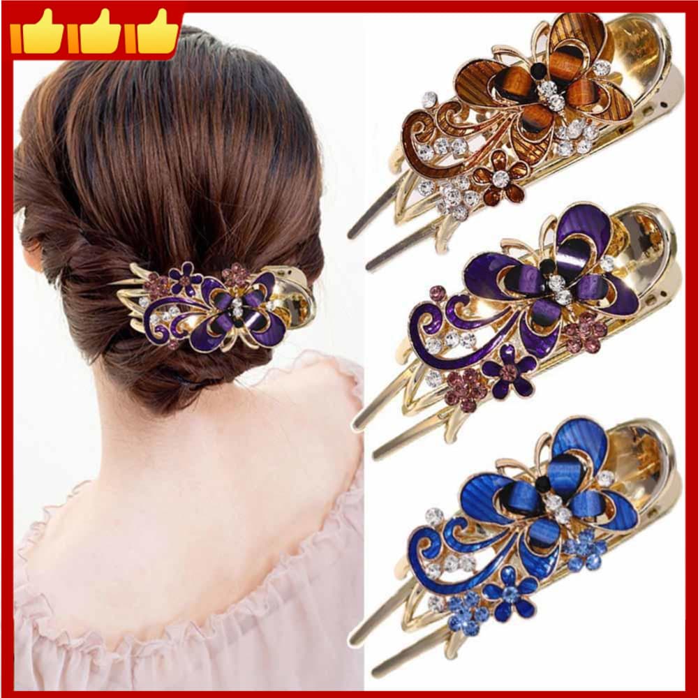 Moda Feminina Borboleta Cabelo Hairpin Feminino Jacaré Grampo De Cristal Elegante Flor Para Presente Casamento