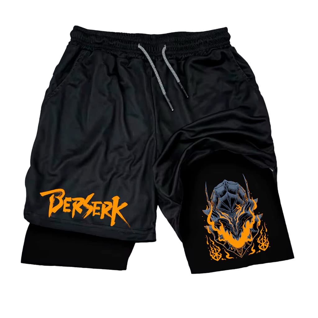 Short 2 em 1 Berserk Anime Japonês Proteção UV e Compressão Bermuda Academia Corrida Moda