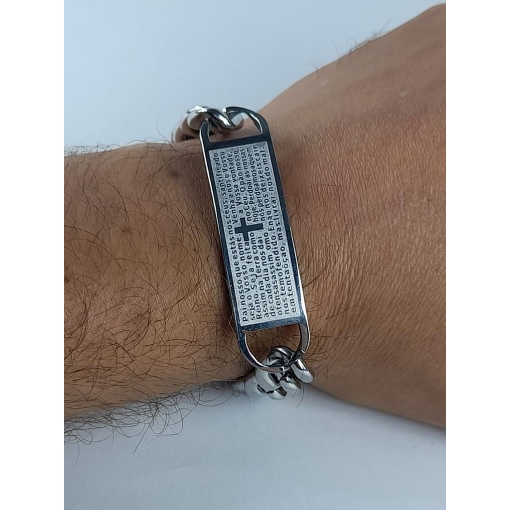 Pulseira Placa Oração Pai Nosso Masculina