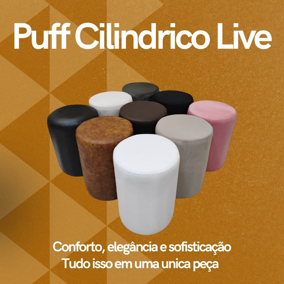 Puff Banqueta Cilindrico Live Decorativo Veludo ou Courino Para Sala Quarto Penteadeira Recepcao Custo Beneficio