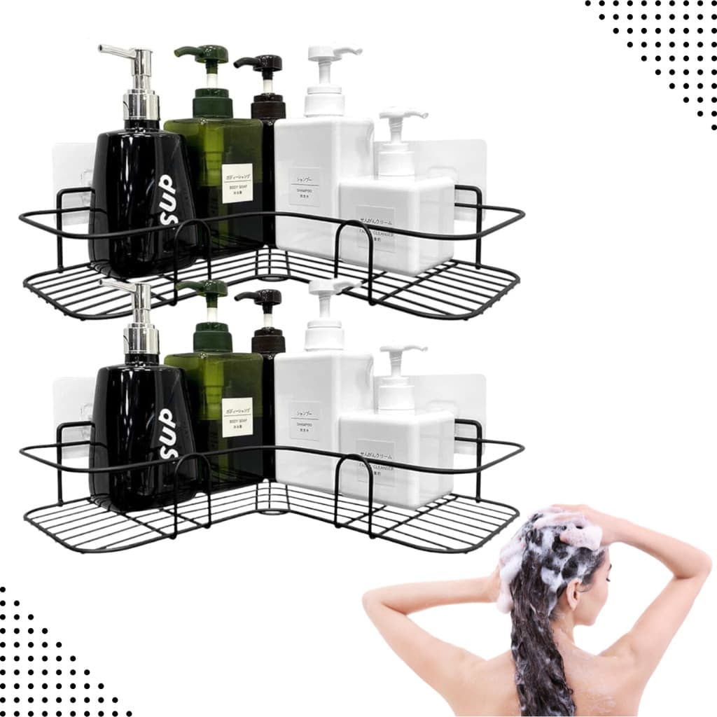 Kit 2 Portas Shampoo de Canto Adesivo Aramado Prateleira Multiuso para Sabonete e Banheiro Ventosa Reforçada Parede Box