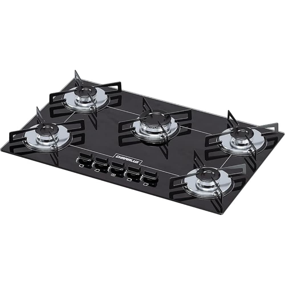 Fogão Cooktop 5 Bocas Ultra Chama Chamalux, Bivolt-Vidro Temperado, Acendimento Automático, Classe A