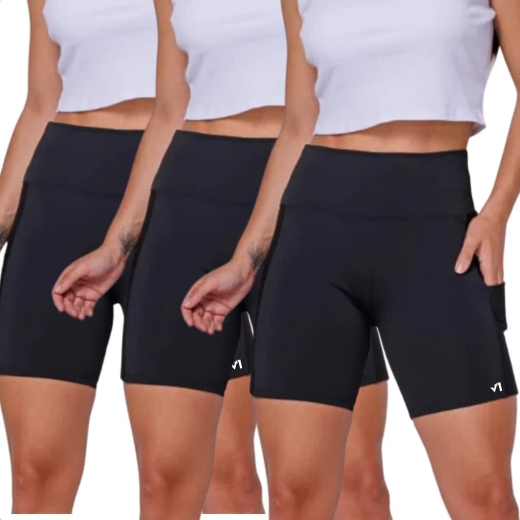 Kit com 3 Shorts Academia Corrida V1TTA Pocket Fitness com Bolso
