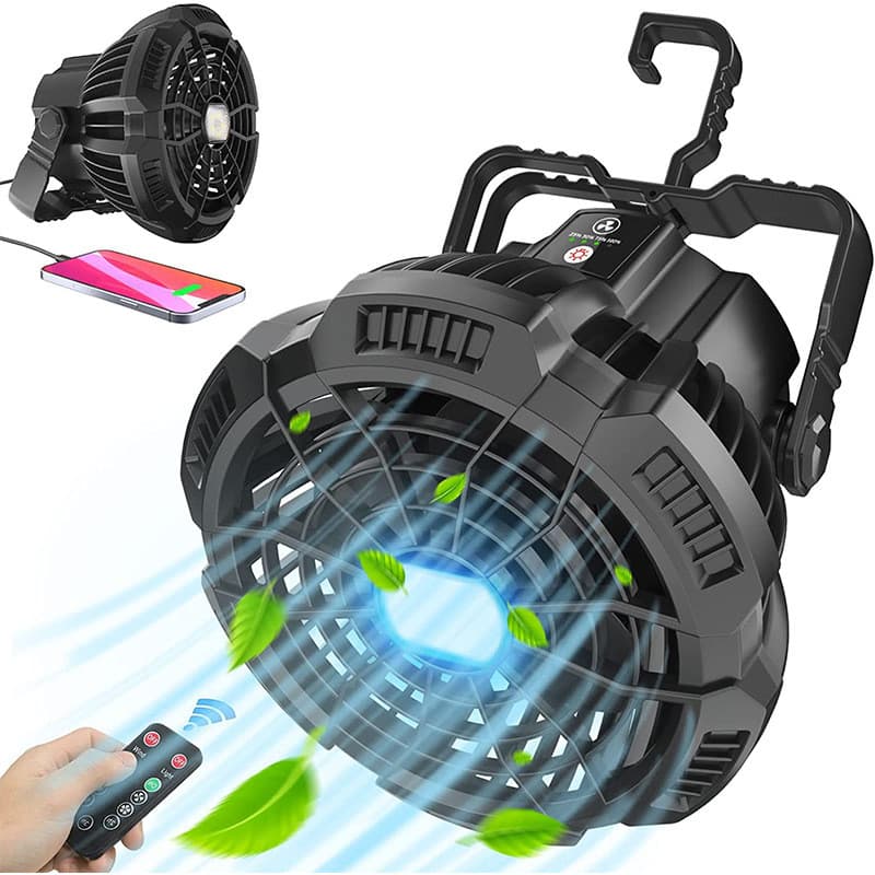 Ventilador De Controlo Remoto Luz Carregamento Usb Iluminação Tenda Ventilador Portátil Acampamento