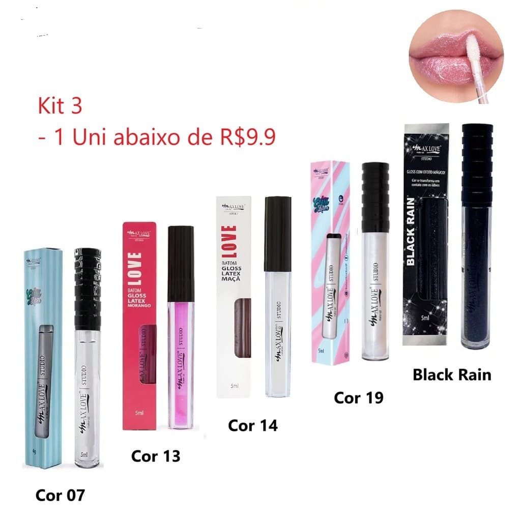 Kit Batom Gloss- Max Love 5 ML 3unidades