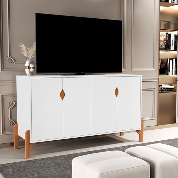 Rack Para Tv ou Aparador 4 portas Pés de madeira Talita Cor Branco - MJM Casa dos Moveis