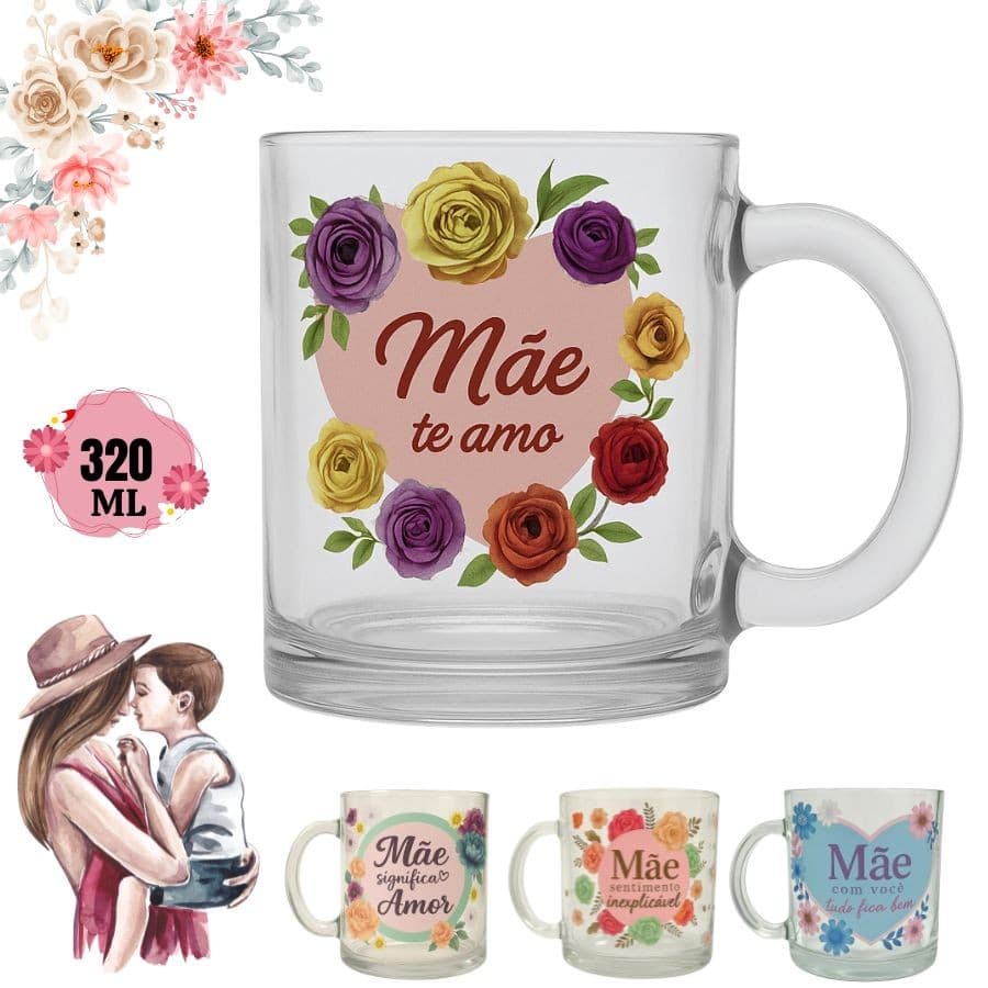 Dia das Mães Canecas de Vidro 320ML - Sortidas Frases Personalizadas Lembrancinhas