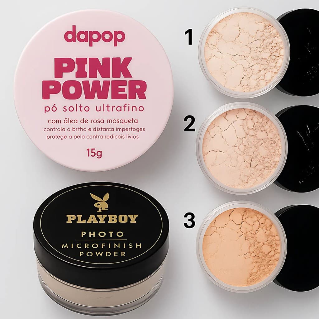 Kit Pó Solto Ultrafino Rosa Mosqueta Dapop + Pó Finalizador à Prova D'Água Playboy